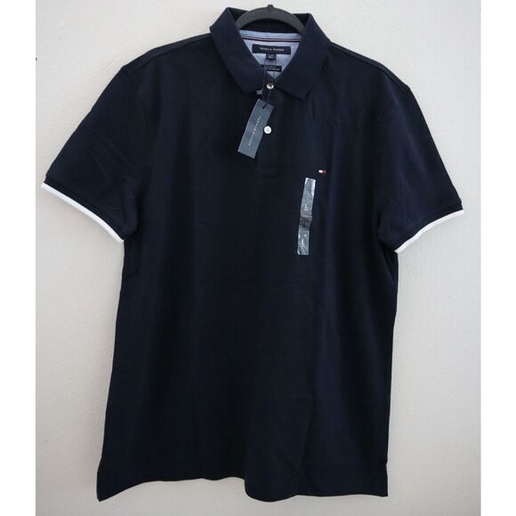 Tommy Hilfiger Men's Sz Large Navy Blue Regular Fit Tipped S/S Polo Shirt - Picture 1 of 8